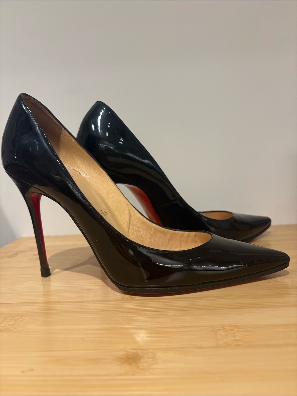 Christian Louboutin Black Patent Leather Pointed Stiletto with Red Sole